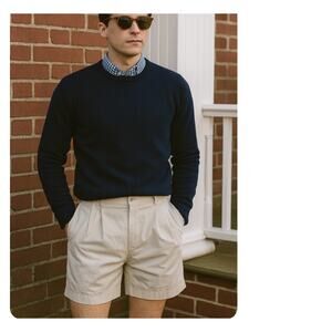 Y2K Mens Chino Khaki Shorts Size W 34 Land's End Twee Summer Preppy Dadcore